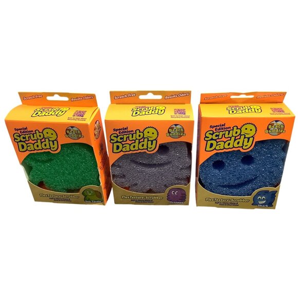 3 Special Edition Scrub Daddy Summer Scrubbers Beach Buddies Flex Texture Sponge - Picture 2 of 4